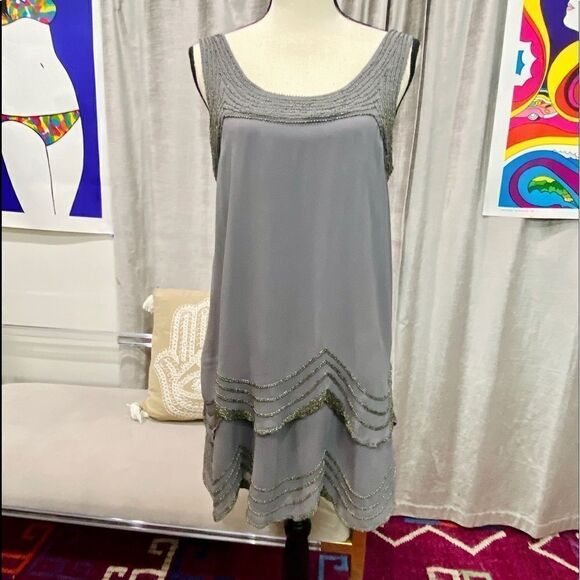 JOIE Silver Beaded Knee Length Dress 1920s NWT - Picture 3 of 7